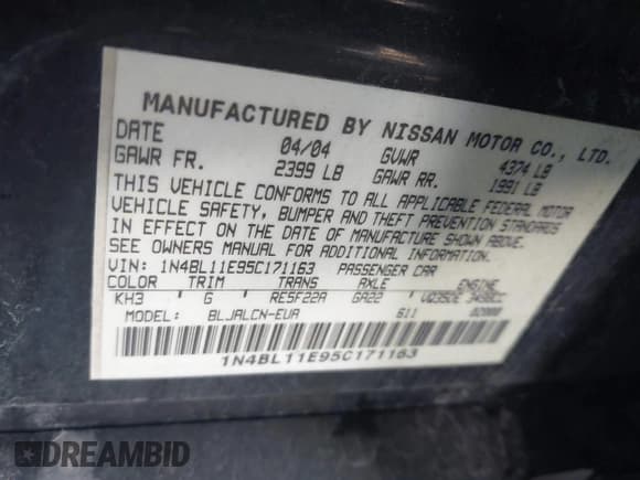 ✅ 2005 Nissan Altima SE • VIN: 1N4BL11E95C171163 • Лот: 43835991. Опубликован ранее на IAAI с пробегом 255 410 миль. Бесплатный доступ к архиву аукционных продаж из США и подробный отчёт об истории автомобиля на DreamBid. Изображение 9.