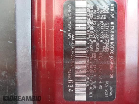 ✅ 2022 Mitsubishi Outlander ES • VIN: JA4J4TA8XNZ051887 • Лот: 42767567. Опубликован ранее на IAAI с пробегом 47 673 миль. Бесплатный доступ к архиву аукционных продаж из США и подробный отчёт об истории автомобиля на DreamBid. Изображение 9.