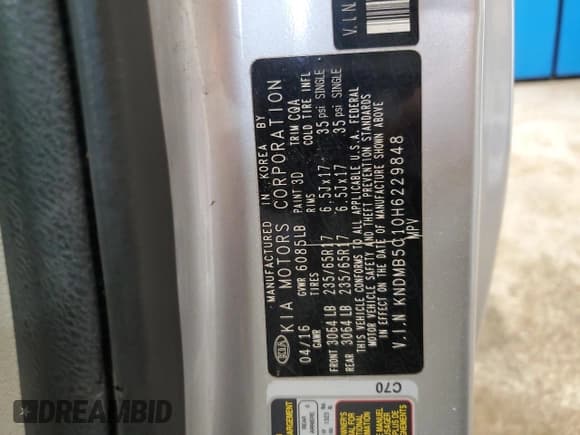 ✅ 2017 Kia Sedona LX • VIN: KNDMB5C10H6229848 • Lot: 86605405. Listed on Copart with 131,086 mi. Free auction sales archive from the USA and detailed vehicle history report at DreamBid. Image 13.