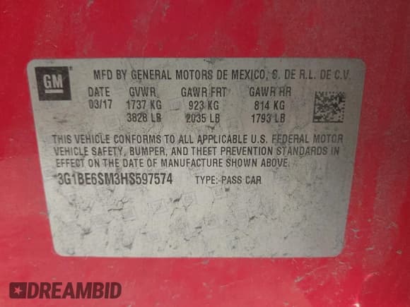 ✅ 2017 Chevrolet Cruze LT • VIN: 3G1BE6SM3HS597574 • Лот: 43360798. Опубликован ранее на IAAI с пробегом 95 385 миль. Бесплатный доступ к архиву аукционных продаж из США и подробный отчёт об истории автомобиля на DreamBid. Изображение 9.