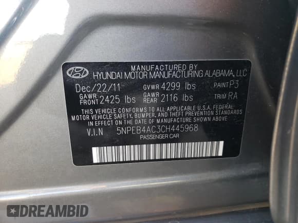 ✅ 2012 Hyundai Sonata GLS • VIN: 5NPEB4AC3CH445968 • Lot: 63669774. Listed on Copart with 125,844 mi. Free auction sales archive from the USA and detailed vehicle history report at DreamBid. Image 15.