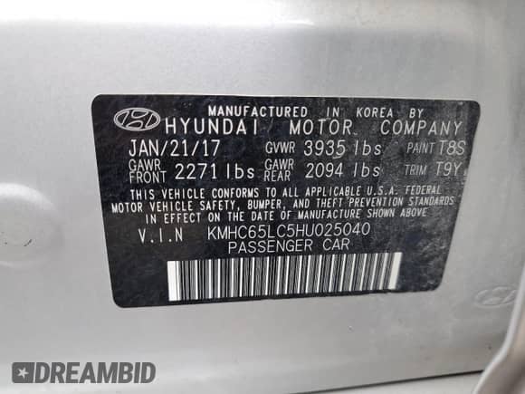 2017 Hyundai Ioniq Blue с VIN KMHC65LC5HU025040, выставлен на аукционе Copart как лот 53802414 с пробегом 103 635 миль миль и Списание • Salvage title. История ставок и продаж доступна на DreamBid. Изображение 12.