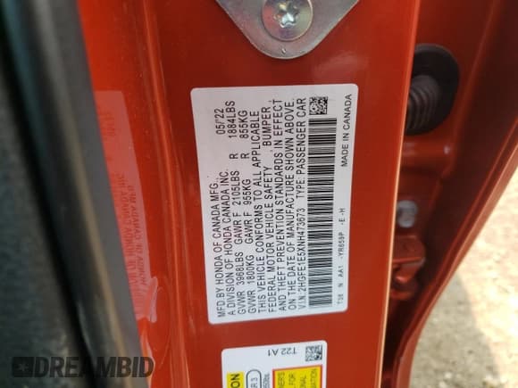 ✅ 2022 Honda Civic Si • VIN: 2HGFE1E5XNH473673 • Lot: 57819543. Listed on Copart with 17,835 mi. Free auction sales archive from the USA and detailed vehicle history report at DreamBid. Image 12.