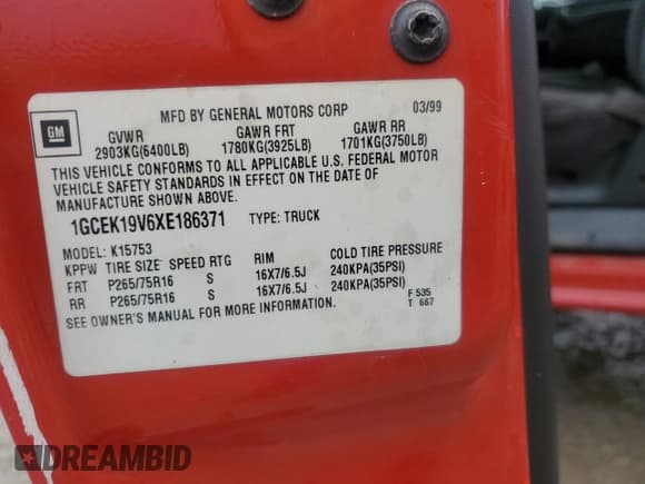 ✅ 1999 Chevrolet Silverado 1500 • VIN: 1GCEK19V6XE186371 • Лот: 80215144. Опубликован ранее на Copart с пробегом 208 994 миль. Бесплатный доступ к архиву аукционных продаж из США и подробный отчёт об истории автомобиля на DreamBid. Изображение 12.