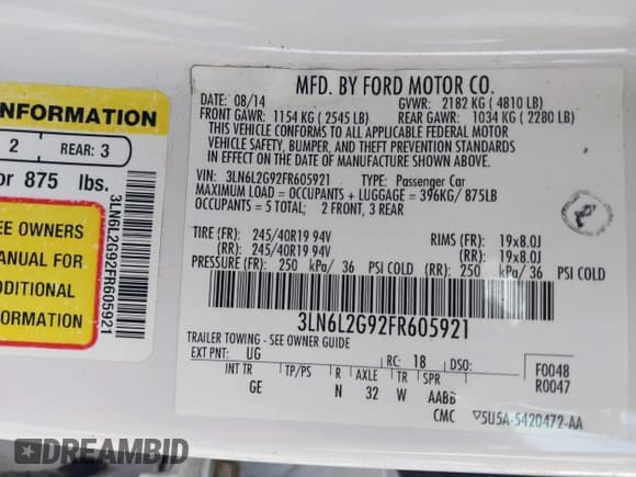 ✅ 2015 Lincoln MKZ • VIN: 3LN6L2G92FR605921 • Лот: 42470145. Опубликован ранее на IAAI с пробегом 174 569 миль. Бесплатный доступ к архиву аукционных продаж из США и подробный отчёт об истории автомобиля на DreamBid. Изображение 9.