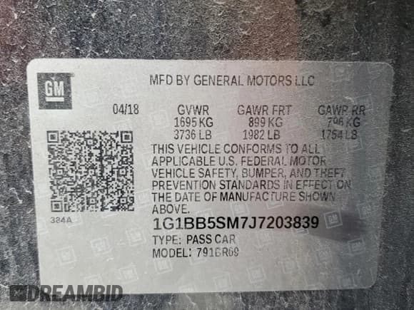 ✅ 2018 Chevrolet Cruze LS • VIN: 1G1BB5SM7J7203839 • Lot: 84742265. Listed on Copart with 87,543 mi. Free auction sales archive from the USA and detailed vehicle history report at DreamBid. Image 12.