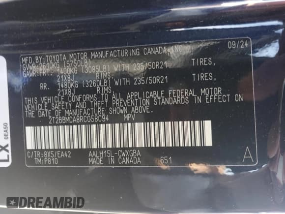 ✅ 2024 Lexus RX 350h Premium • VIN: 2T2BBMCA8RC058094 • Lot: 70938625. Listed on Copart with 23,418 mi. Free auction sales archive from the USA and detailed vehicle history report at DreamBid. Image 12.