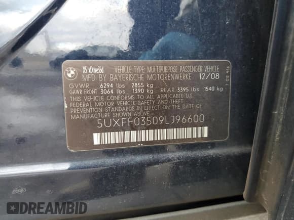 ✅ 2009 BMW X5 35d • VIN: 5UXFF03509LJ96600 • Лот: 89264685. Опубликован ранее на Copart с пробегом 125 206 миль. Бесплатный доступ к архиву аукционных продаж из США и подробный отчёт об истории автомобиля на DreamBid. Изображение 13.