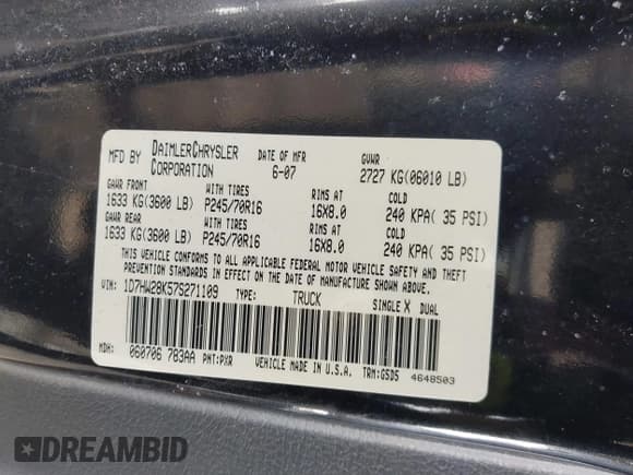 ✅ 2007 Dodge Dakota ST • VIN: 1D7HW28K57S271109 • Лот: 41773429. Опубликован ранее на IAAI с пробегом 149 350 миль. Бесплатный доступ к архиву аукционных продаж из США и подробный отчёт об истории автомобиля на DreamBid. Изображение 9.