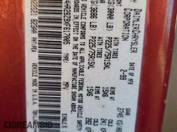 ✅ 1999 Dodge Durango • VIN: 1B4HR28Z9XF617005 • Lot: 83199144. Wystawiony na Copart z przebiegiem 143 546 mil. Bezpłatny archiwum sprzedaży aukcyjnych z USA i szczegółowy raport historii pojazdu na DreamBid. Zdjęcie 13.
