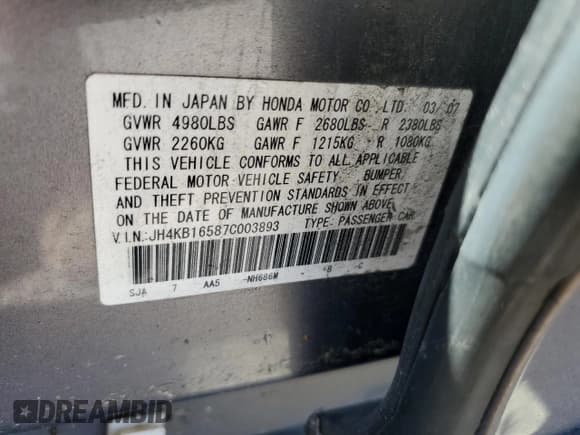 ✅ 2007 Acura RL • VIN: JH4KB16587C003893 • Лот: 70989345. Опубликован ранее на Copart с пробегом 170 255 миль. Бесплатный доступ к архиву аукционных продаж из США и подробный отчёт об истории автомобиля на DreamBid. Изображение 12.