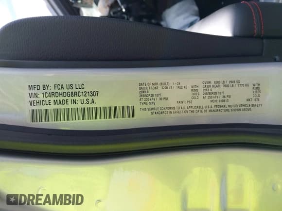 ✅ 2024 Dodge Durango GT • VIN: 1C4RDHDG8RC121307 • Лот: 41836836. Опубликован ранее на IAAI с пробегом 31 397 миль. Бесплатный доступ к архиву аукционных продаж из США и подробный отчёт об истории автомобиля на DreamBid. Изображение 9.