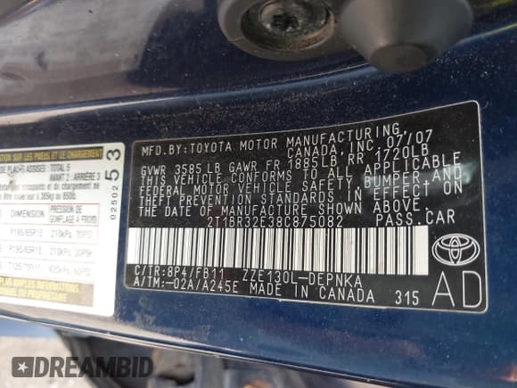 ✅ 2008 Toyota Corolla S • VIN: 2T1BR32E38C875082 • Лот: 42984258. Опубликован ранее на IAAI с пробегом 203 591 миль. Бесплатный доступ к архиву аукционных продаж из США и подробный отчёт об истории автомобиля на DreamBid. Изображение 9.