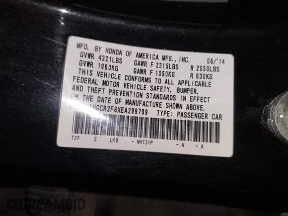 ✅ 2014 Honda Accord EX-L • VIN: 1HGCR2F8XEA299799 • Lot: 43404990. Listed on IAAI with 93,143 mi. Free auction sales archive from the USA and detailed vehicle history report at DreamBid. Image 9.