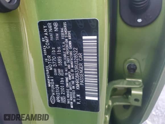 2024 Hyundai Venue SEL с VIN KMHRC8A33RU328522, выставлен на аукционе Copart как лот 80306134 с пробегом 8 108 миль миль и Списание • Salvage title. История ставок и продаж доступна на DreamBid. Изображение 13.