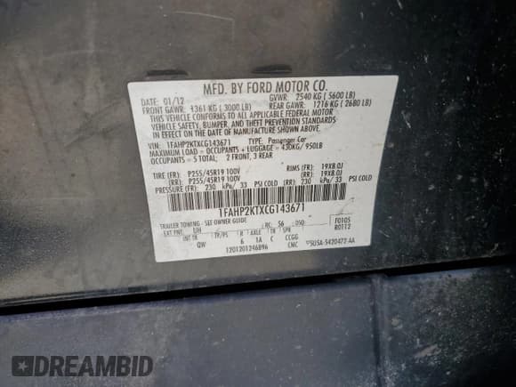 ✅ 2012 Ford Taurus SHO • VIN: 1FAHP2KTXCG143671 • Лот: 66922065. Опубликован ранее на Copart с пробегом 294 391 миль. Бесплатный доступ к архиву аукционных продаж из США и подробный отчёт об истории автомобиля на DreamBid. Изображение 13.