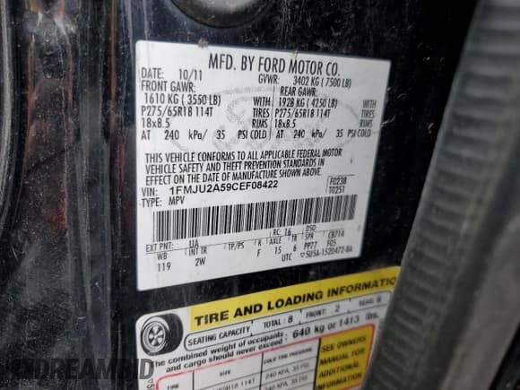 ✅ 2012 Ford Expedition Limited • VIN: 1FMJU2A59CEF08422 • Lot: 59886225. Listed on Copart with 216,796 mi. Free auction sales archive from the USA and detailed vehicle history report at DreamBid. Image 13.