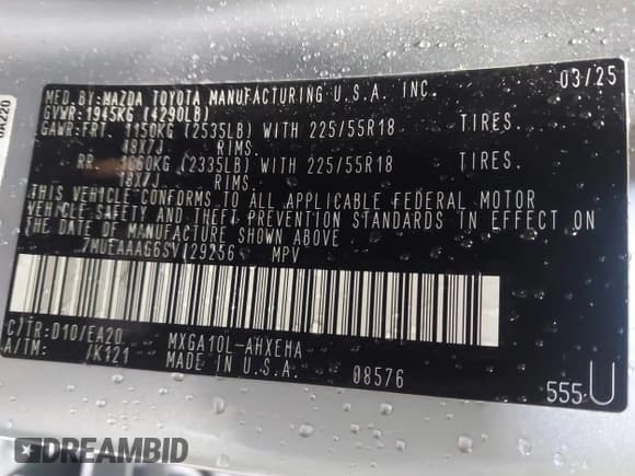 ✅ 2025 Toyota Corolla Cross XLE • VIN: 7MUEAAAG6SV129256 • Lot: 43863545. Listed on IAAI with 20,550 mi. Free auction sales archive from the USA and detailed vehicle history report at DreamBid. Image 9.