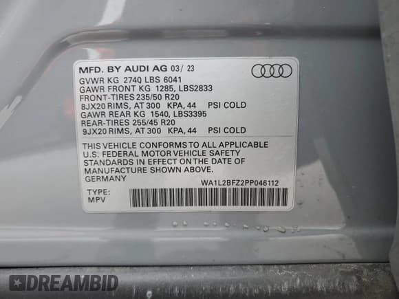 ✅ 2023 Audi Q4 e-tron Premium Plus • VIN: WA1L2BFZ2PP046112 • Lot: 45462414. Listed on Copart with 4,429 mi. Free auction sales archive from the USA and detailed vehicle history report at DreamBid. Image 14.