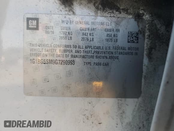 ✅ 2016 Chevrolet Cruze Premier • VIN: 1G1BG5SM9G7290993 • Lot: 89860365. Wystawiony na Copart z przebiegiem 136 118 mil. Bezpłatny archiwum sprzedaży aukcyjnych z USA i szczegółowy raport historii pojazdu na DreamBid. Zdjęcie 13.