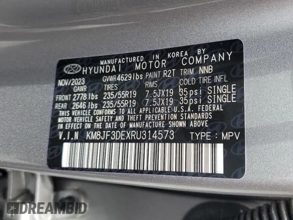 ✅ 2024 Hyundai Tucson XRT • VIN: KM8JF3DEXRU314573 • Lot: 55688055. Wystawiony na Copart z przebiegiem 7 819 mil. Bezpłatny archiwum sprzedaży aukcyjnych z USA i szczegółowy raport historii pojazdu na DreamBid. Zdjęcie 13.