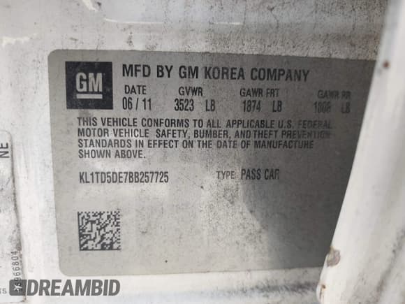 ✅ 2011 Chevrolet Aveo 1LT • VIN: KL1TD5DE7BB257725 • Lot: 42444416. Wystawiony na IAAI z przebiegiem 171 529 mil. Bezpłatny archiwum sprzedaży aukcyjnych z USA i szczegółowy raport historii pojazdu na DreamBid. Zdjęcie 9.