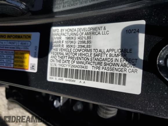 ✅ 2025 Honda Accord LX • VIN: 1HGCY1F29SA009430 • Лот: 71034365. Опубликован ранее на Copart с пробегом 9 573 миль. Бесплатный доступ к архиву аукционных продаж из США и подробный отчёт об истории автомобиля на DreamBid. Изображение 12.