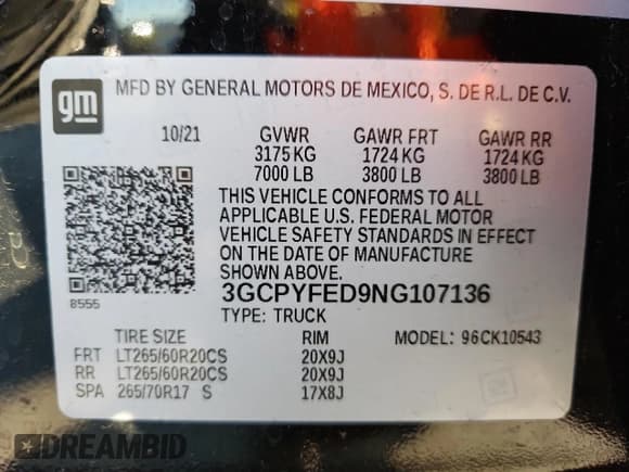 ✅ 2022 Chevrolet Silverado 1500 LT Trail Boss • VIN: 3GCPYFED9NG107136 • Lot: 90358475. Wystawiony na Copart z przebiegiem 62 544 mil. Bezpłatny archiwum sprzedaży aukcyjnych z USA i szczegółowy raport historii pojazdu na DreamBid. Zdjęcie 12.