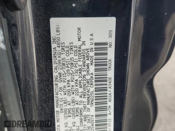 ✅ 2008 Toyota Tacoma • VIN: 5TETX22N08Z540974 • Lot: 80537275. Listed on Copart with 171,248 mi. Free auction sales archive from the USA and detailed vehicle history report at DreamBid. Image 12.