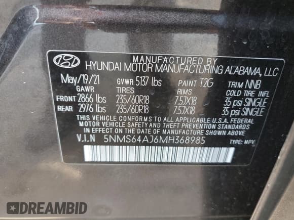 ✅ 2021 Hyundai Santa Fe SEL • VIN: 5NMS64AJ6MH368985 • Lot: 87403445. Wystawiony na Copart z przebiegiem 74 755 mil. Bezpłatny archiwum sprzedaży aukcyjnych z USA i szczegółowy raport historii pojazdu na DreamBid. Zdjęcie 13.