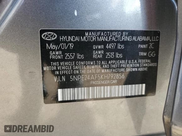 ✅ 2019 Hyundai Sonata SE • VIN: 5NPE24AF5KH792856 • Лот: 69720415. Опубликован ранее на Copart с пробегом 85 177 миль. Бесплатный доступ к архиву аукционных продаж из США и подробный отчёт об истории автомобиля на DreamBid. Изображение 12.