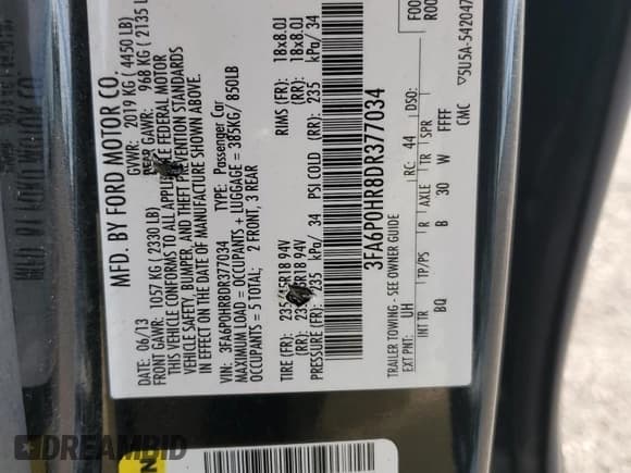 ✅ 2013 Ford Fusion SE • VIN: 3FA6P0HR8DR377034 • Lot: 91304565. Wystawiony na Copart z przebiegiem 181 449 mil. Bezpłatny archiwum sprzedaży aukcyjnych z USA i szczegółowy raport historii pojazdu na DreamBid. Zdjęcie 12.