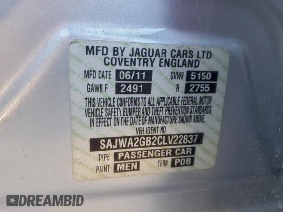 ✅ 2012 Jaguar XJ XJL • VIN: SAJWA2GB2CLV22837 • Lot: 94069325. Listed on Copart with 99,762 mi. Free auction sales archive from the USA and detailed vehicle history report at DreamBid. Image 12.