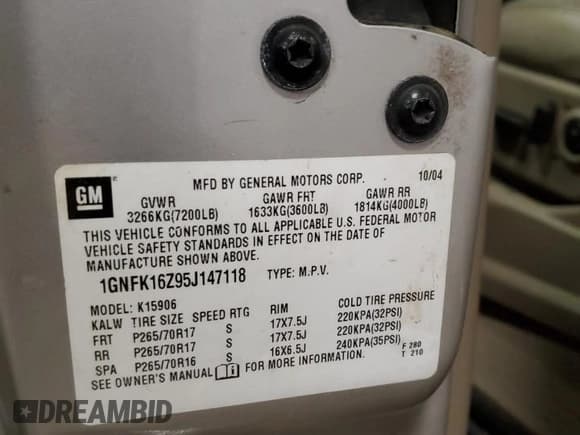 ✅ 2005 Chevrolet Suburban LT • VIN: 1GNFK16Z95J147118 • Лот: 50602885. Опубликован ранее на Copart с пробегом Не указан. Бесплатный доступ к архиву аукционных продаж из США и подробный отчёт об истории автомобиля на DreamBid. Изображение 16.
