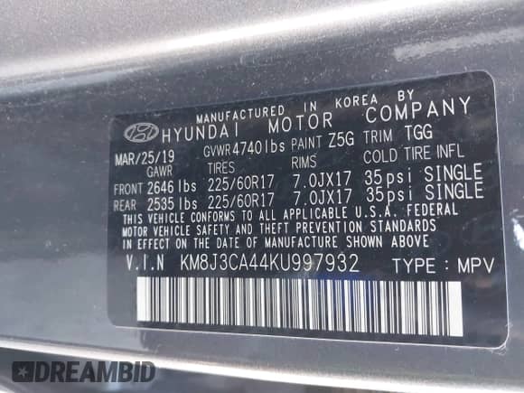 ✅ 2019 Hyundai Tucson Value • VIN: KM8J3CA44KU997932 • Lot: 43207015. Wystawiony na IAAI z przebiegiem 76 383 mil mil. Skorzystaj z bezpłatnego archiwum sprzedaży aukcyjnych z USA i zobacz szczegółowy raport historii pojazdu na DreamBid. Zdjęcie 9.