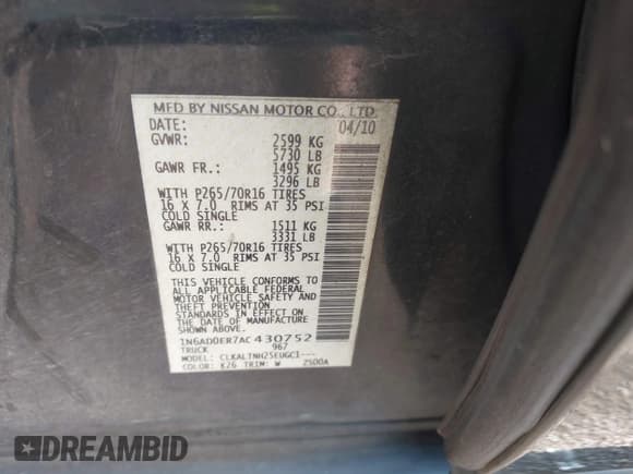 ✅ 2010 Nissan Frontier SE • VIN: 1N6AD0ER7AC430752 • Lot: 42388224. Listed on IAAI with 196,042 mi. Free auction sales archive from the USA and detailed vehicle history report at DreamBid. Image 9.