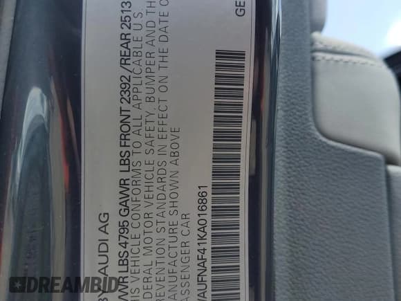 ✅ 2019 Audi A4 Prestige • VIN: WAUFNAF41KA016861 • Lot: 57827764. Listed on Copart with 81,452 mi. Free auction sales archive from the USA and detailed vehicle history report at DreamBid. Image 12.