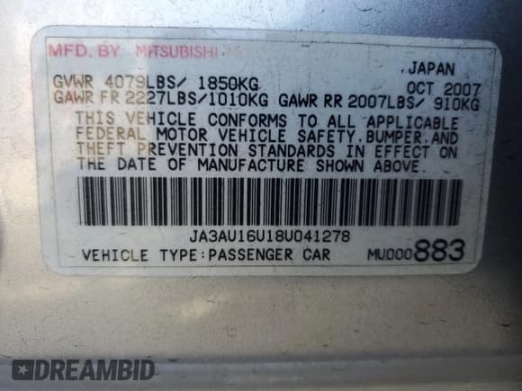 ✅ 2008 Mitsubishi Lancer DE • VIN: JA3AU16U18U041278 • Лот: 71457045. Опубликован ранее на Copart с пробегом 175 377 миль. Бесплатный доступ к архиву аукционных продаж из США и подробный отчёт об истории автомобиля на DreamBid. Изображение 12.