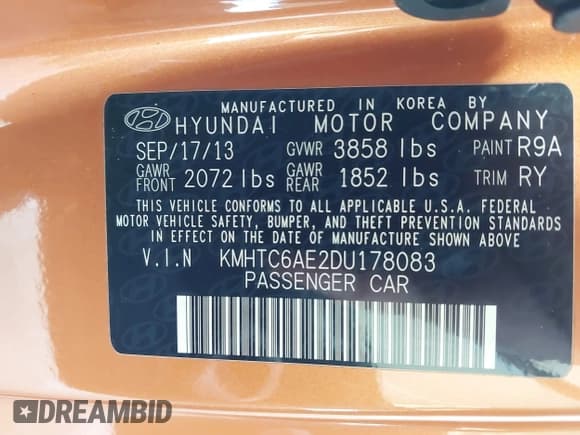 ✅ 2013 Hyundai Veloster Turbo • VIN: KMHTC6AE2DU178083 • Lot: 43039378. Wystawiony na IAAI z przebiegiem 126 260 mil. Bezpłatny archiwum sprzedaży aukcyjnych z USA i szczegółowy raport historii pojazdu na DreamBid. Zdjęcie 9.