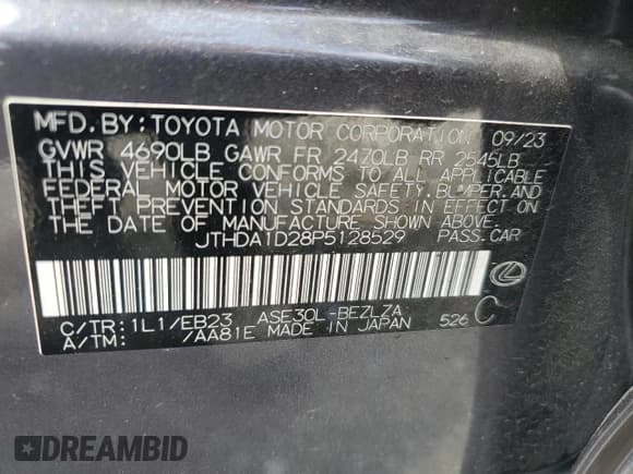 ✅ 2023 Lexus IS 300 • VIN: JTHDA1D28P5128529 • Lot: 59092495. Listed on Copart with 14,706 mi. Free auction sales archive from the USA and detailed vehicle history report at DreamBid. Image 12.