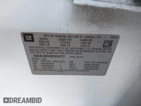 ✅ 2014 Chevrolet Equinox LTZ • VIN: 2GNALDEK9E6294727 • Лот: 43645613. Опубликован ранее на IAAI с пробегом 170 430 миль. Бесплатный доступ к архиву аукционных продаж из США и подробный отчёт об истории автомобиля на DreamBid. Изображение 9.