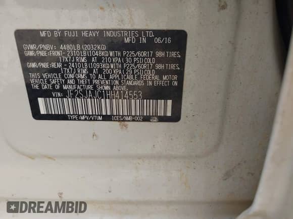 2017 Subaru Forester Limited with VIN JF2SJAJC1HH414553, listed as a IAAI auction lot 43289933 with 120,913 mi miles and . Bid and sale history available at DreamBid. Image 9.