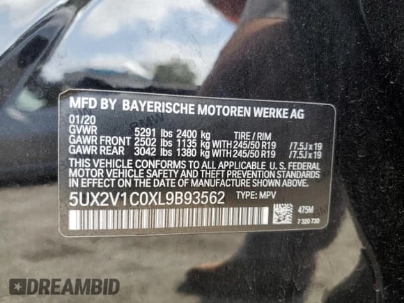 ✅ 2020 BMW X4 xDrive30i • VIN: 5UX2V1C0XL9B93562 • Lot: 56180595. Listed on Copart with 71,667 mi. Free auction sales archive from the USA and detailed vehicle history report at DreamBid. Image 14.