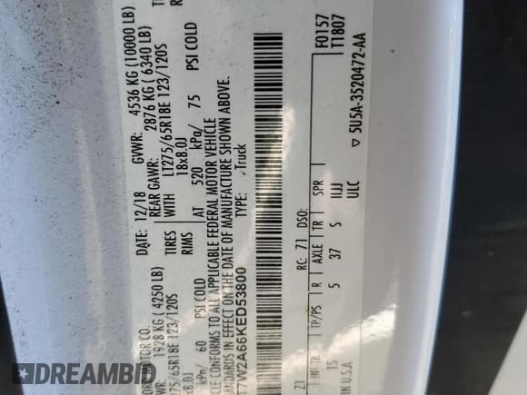 ✅ 2019 Ford F-250 XL • VIN: 1FT7W2A66KED53800 • Lot: 71776565. Wystawiony na Copart z przebiegiem 108 311 mil. Bezpłatny archiwum sprzedaży aukcyjnych z USA i szczegółowy raport historii pojazdu na DreamBid. Zdjęcie 12.