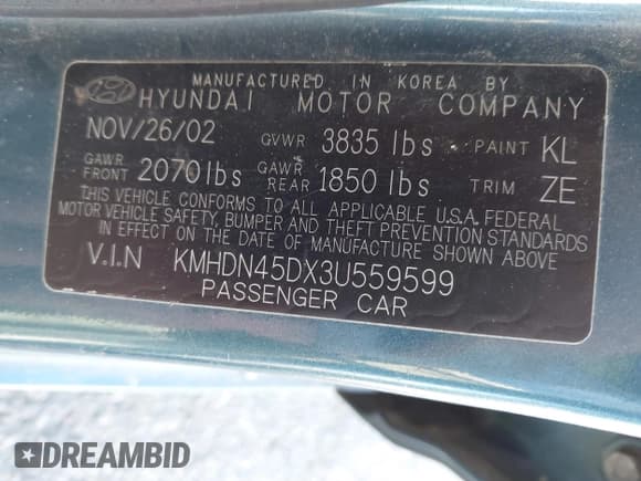 ✅ 2003 Hyundai Elantra GLS • VIN: KMHDN45DX3U559599 • Lot: 41681356. Wystawiony na IAAI z przebiegiem 215 706 mil. Bezpłatny archiwum sprzedaży aukcyjnych z USA i szczegółowy raport historii pojazdu na DreamBid. Zdjęcie 9.