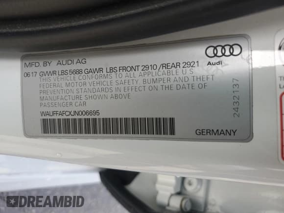 ✅ 2018 Audi S6 Premium Plus • VIN: WAUFFAFCXJN006695 • Lot: 50728445. Listed on Copart with 69,604 mi. Free auction sales archive from the USA and detailed vehicle history report at DreamBid. Image 12.