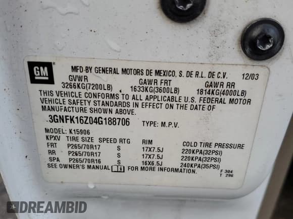 ✅ 2004 Chevrolet Suburban Z71 • VIN: 3GNFK16Z04G188706 • Лот: 83853434. Опубликован ранее на Copart с пробегом 257 953 миль. Бесплатный доступ к архиву аукционных продаж из США и подробный отчёт об истории автомобиля на DreamBid. Изображение 13.