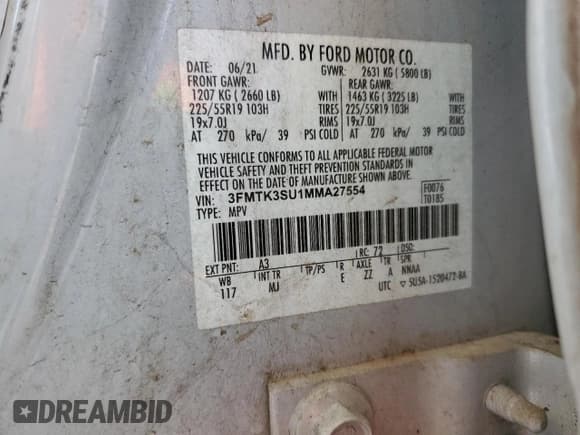 ✅ 2021 Ford Mustang Mach-E Premium • VIN: 3FMTK3SU1MMA27554 • Lot: 90638785. Listed on Copart with 158,759 mi. Free auction sales archive from the USA and detailed vehicle history report at DreamBid. Image 14.