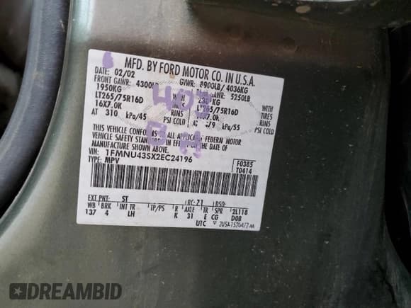 ✅ 2002 Ford Excursion Limited • VIN: 1FMNU43SX2EC24196 • Лот: 54375465. Опубликован ранее на Copart с пробегом 183 237 миль. Бесплатный доступ к архиву аукционных продаж из США и подробный отчёт об истории автомобиля на DreamBid. Изображение 13.