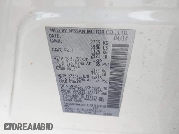 ✅ 2014 Nissan Pathfinder S • VIN: 5N1AR2MNXEC693088 • Lot: 42165587. Listed on IAAI with 134,668 mi. Free auction sales archive from the USA and detailed vehicle history report at DreamBid. Image 9.